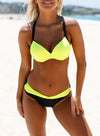 Striped Padded Gather Push-up Bikini Set