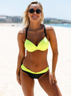 Striped Padded Gather Push-up Bikini Set
