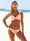 Striped Padded Gather Push-up Bikini Set
