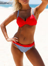 Striped Padded Gather Push-up Bikini Set