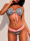 Ribbon Detail Tropical Print Bikini Swimsuit