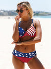 Striped Padded Gather Push-up Bikini Set