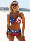 Striped Padded Gather Push-up Bikini Set