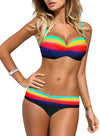 Striped Padded Gather Push-up Bikini Set