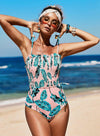 Drawstring Floral One-piece Bikini