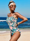 Drawstring Floral One-piece Bikini