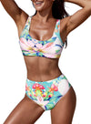 U-neckline High Waist Printed Tankinis