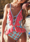 Floral Mid Waist Cute One-piece Swimsuit