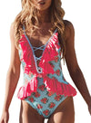 Floral Mid Waist Cute One-piece Swimsuit