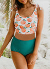 Print Shoulder Tie Tankini Swimsuit