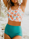 Print Shoulder Tie Tankini Swimsuit