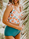 Print Shoulder Tie Tankini Swimsuit
