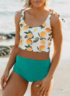 Print Shoulder Tie Tankini Swimsuit