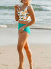 Print Shoulder Tie Tankini Swimsuit