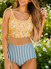 Print Shoulder Tie Tankini Swimsuit